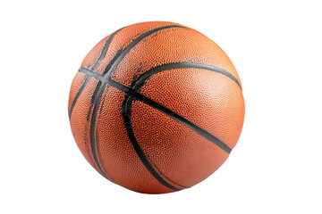 Fototapeta premium Close up of an orange basketball with black lines on a black background sport, Isolated On Transparent Background, Png Cut Out