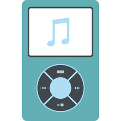 Teal Portable Music Player With White Screen Displaying Light Blue Musical Note Symbol And Circular...