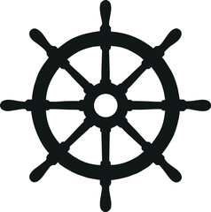 vintage sailing ship helm with wooden spokes and central hub silhouette