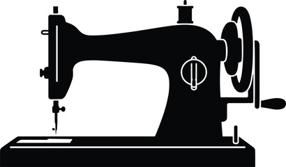 vintage sewing machine with hand crank and needle arm silhouette