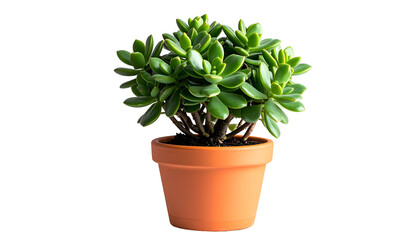 Lush green succulent plant in a terracotta pot, isolated on a transparent background