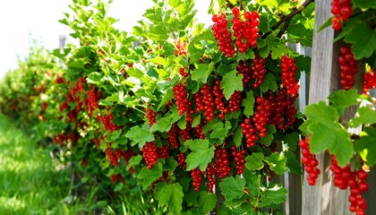 Abundant red currants on vines