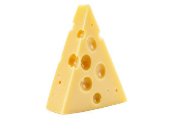 Swiss cheese triangle isolated PNG, yellow dairy product with holes for food preparation and culinary design elements