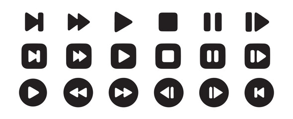 Big Media Player Control Icons Collection.Play and pause buttons,video audio player, player button set icon symbol. Vector Illustration Eps 10