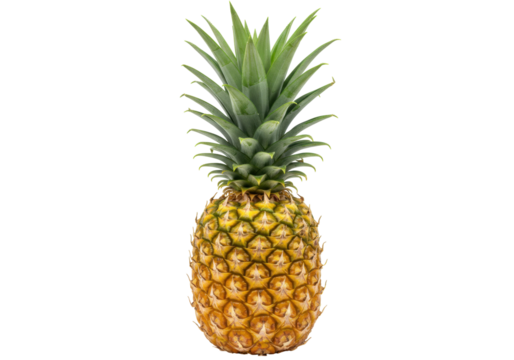 Fresh pineapple PNG isolated on transparent background, tropical fruit with spiky green leaves for healthy eating and summer vibes