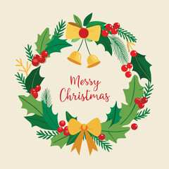 Minimalist christmas wreath vector illustration with festive colors