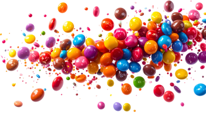 A vibrant cascade of assorted, colorful, and shiny, confectionery candies against a black background