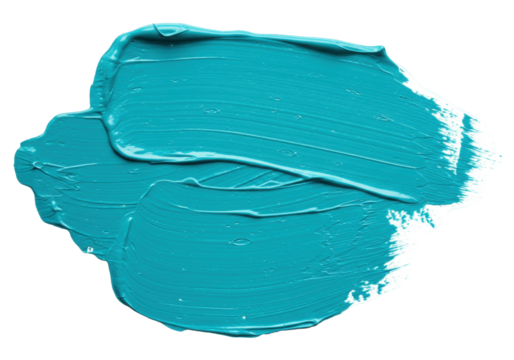 Vibrant turquoise paint stroke isolated on transparent background, abstract acrylic smear for artistic design and creative projects PNG