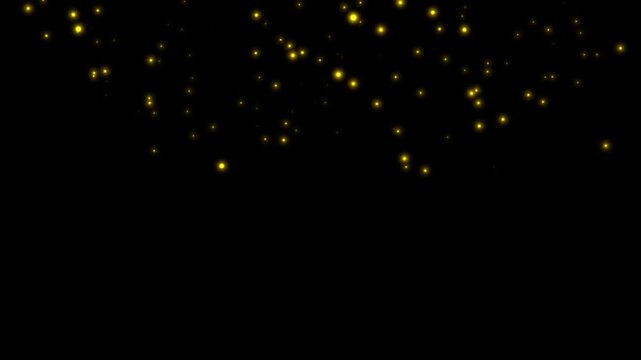 Shiny Glowing Gold Glitter Falling on Black Background, 4K Gold Glitter Dust Bokeh Background Loop, Abstract Glowing Gold Glitter Sparkling Particles Background Seamless Animation with Alpha Matte
