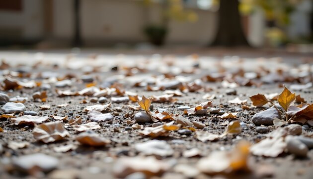 Scenic View Of Fallen Autumn Leaves On The Ground Underneath Trees In Nature Setting