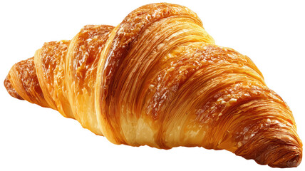 Fresh buttery croissant with golden flaky layers and crisp crust perfect for breakfast or bakery display isolated on white background