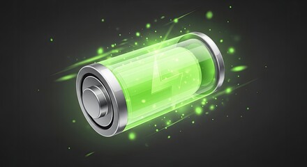 Glowing Green Battery Charging Power Icon