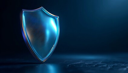  3d render of a security shield icon on a blue background with glowing light effects, a technology concept for online data protection and cybersecurity. 