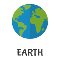 Vibrant flat design icon of Earth, showing green continents and blue oceans, perfect for global themes