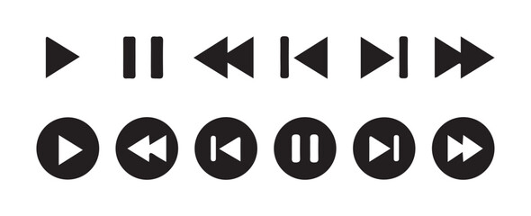 Media Player Control Icons Set. play and pause button music icon set