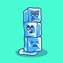 Cute Ice Cube Character Vector Illustration for Summer and Frozen Drink Design