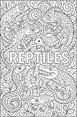 Obraz premium hand drawn vector illustration of reptiles doodle art coloring page for kids line art