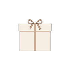 Illustration of a cream-colored gift box with a brown ribbon tied in a bow on top, against a plain white background.