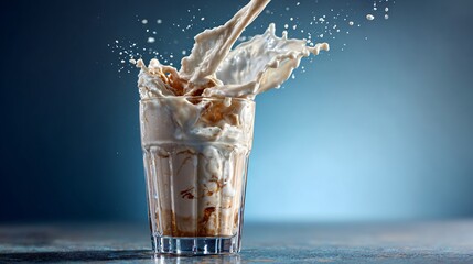 American milkshake poured into Japanese glassware, bright studio light