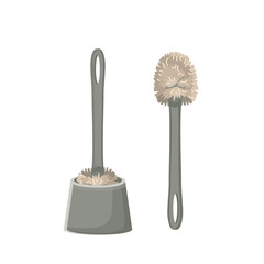 Toilet brush on a white background. Cartoon-style toilet.