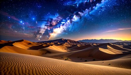 Stunning desert landscape under a vibrant night sky
