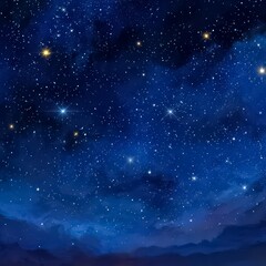 Obraz premium Blue sky with stars and clouds. The stars are scattered throughout the sky, with some closer together