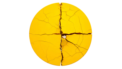 Cracked yellow sphere dissected into four sections against a black background