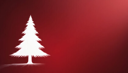 Minimalist background with a single Christmas tree silhouette in white, on a deep red gradient backdrop