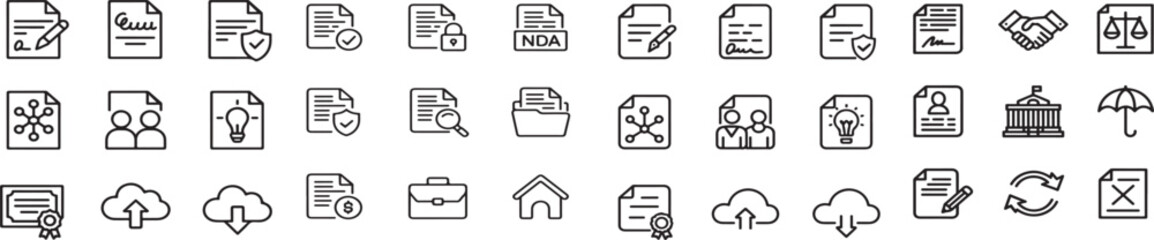 Collection of Business Document Icons and Contract Symbols for Office and Finance Related Projects