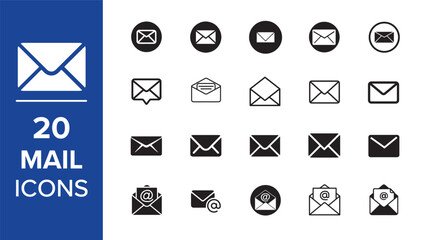 Mailing icon set. Containing mail, email, mailbox, letter, post office, and envelope icons. Solid icon collection. Vector illustration. Mail icons set. Email sign and symbol. E-mail icon