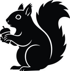 squirrel holding an acorn with bushy tail curved upward silhouette