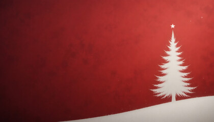 Minimalist background with a single Christmas tree silhouette in white, on a deep red gradient backdrop