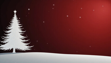 Minimalist background with a single Christmas tree silhouette in white, on a deep red gradient backdrop