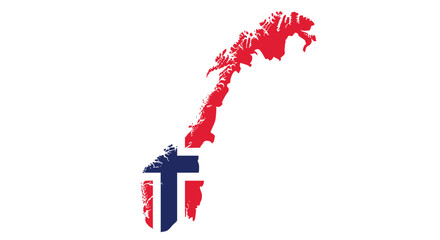 Bold Norway map silhouette proudly displays vibrant national flag colors evoking patriotism and heritage for global representation