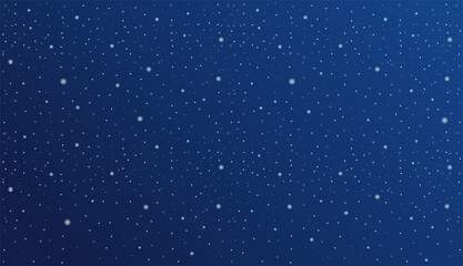 Beautiful falling snowflakes on blue background. Winter snowfall wallpaper with ice particles and magical frosty atmosphere. Vector illustration.