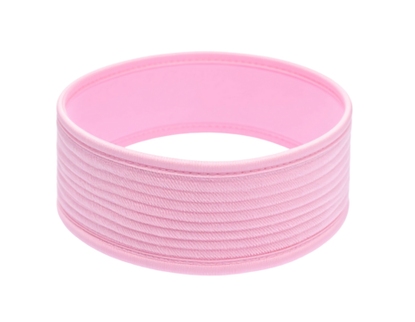 Pale pink textured stretchy headband, ribbed on the exterior, positioned on a transparent background