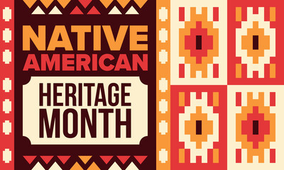Obraz premium Native American Heritage Month in November. American Indian culture. Celebrate annual in United States. Tradition pattern. Poster, card, banner and background. Vector ornament, illustration