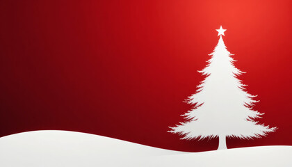 Minimalist background with a single Christmas tree silhouette in white, on a deep red gradient backdrop