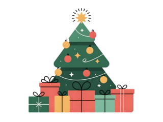 🎄 Decorated Christmas Tree with Presents and Star Topper