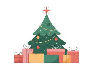 Fototapeta premium 🎄 Festive Christmas Tree with Ornaments and Gift Boxes