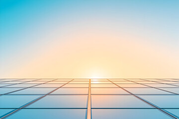Modern Architectural Facade Reflecting a Warm Sunset Sky.
