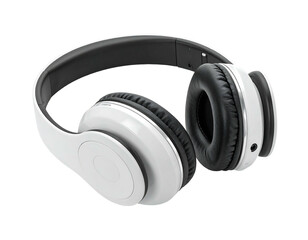 Glossy white headphones with black earcups/headband are shown against a plain background in a promotional style