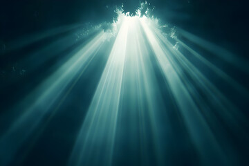 Fototapeta premium Mysterious Underwater Light Rays Shining Down From Above.