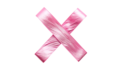 Two luminous pink ribbons crossed against a black background, creating an X shape