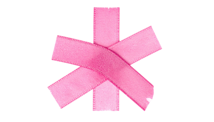 Pink ribbon crafted into a starburst shape, symbolizing awareness against a black background
