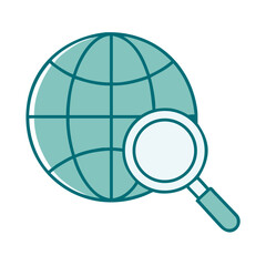 Globe with Magnifying Glass Global Search Icon for Web and Graphic Design
