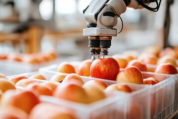 Automated apple sorting with robotic arm in a modern fruit processing facility