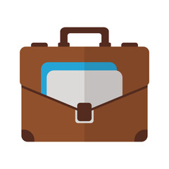 Leather Business Briefcase Portfolio Modern Flat Vector Illustration Isolated on White Background