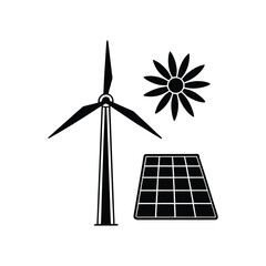 Wind turbine and solar panels generating renewable energy in a clean environment