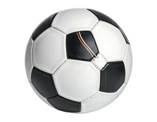 Close-up of a traditional black and white soccer ball, isolated on a transparent background